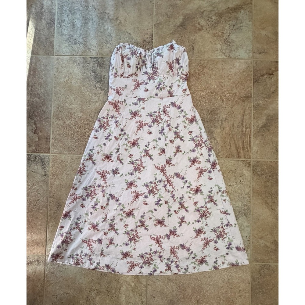 Wild Fable Strapless Floral Midi Dress Sweetheart Neckline Pink Size M NWT